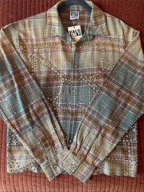NWT VALE Jewel Mystikal Embellished Flannel Green Shirt